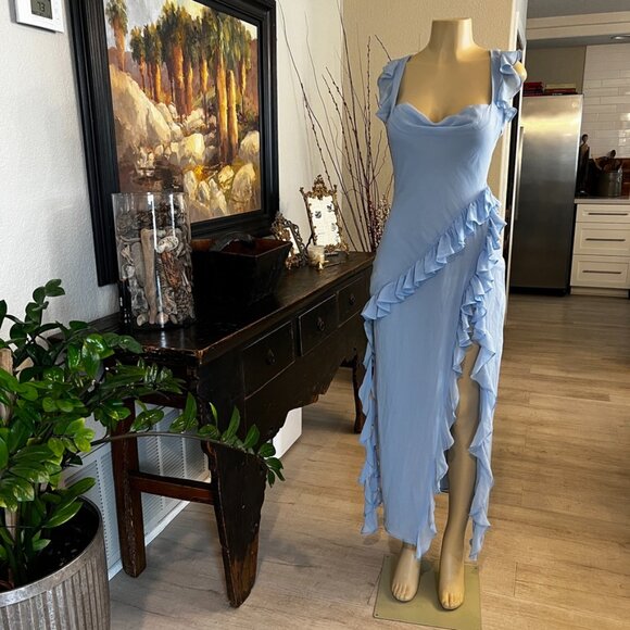 House of CB Dresses & Skirts - house of cb LONDON powder blue sleeveless low back ruffles Gown
